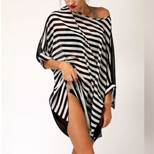 Load image into Gallery viewer, Women Stripe Dress Summer Boat Neck Ladies Blouse Shirt Swimming Tops Striped Bikini Cover Up Swimwear Beach Dress