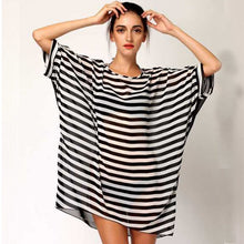 Load image into Gallery viewer, Women Stripe Dress Summer Boat Neck Ladies Blouse Shirt Swimming Tops Striped Bikini Cover Up Swimwear Beach Dress