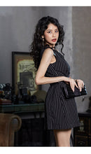 Load image into Gallery viewer, Women Stripe V-Neck Double Breasted Sleeveless High Waist Bodycon Mini Dress With Belt Elegant Office OL Lady Dresses