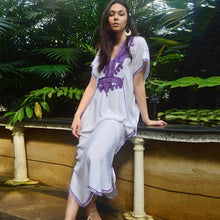 Load image into Gallery viewer, Women Summer Boho Beach Cover Ups Swimwear Feminino Embroidery Blouse Long Floral Print Camisa Feminina 2021 Dress Outerwear