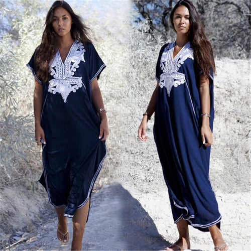 Women Summer Boho Beach Cover Ups Swimwear Feminino Embroidery Blouse Long Floral Print Camisa Feminina 2021 Dress Outerwear