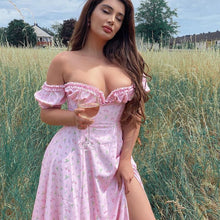 Load image into Gallery viewer, Women Summer Dress 2021 Elegant Pink Flower Edge off Shoulder off back Split Dresses Cute Romantic Dress Fashion Women Dresses