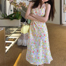 Load image into Gallery viewer, Women Summer  Dress 2021 Flower Printed V-Neck Ruffle Stitching Vintage Sleeveless Robe Sexy Slim Spaghetti Strap Midi Vestidos