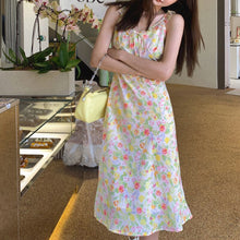 Load image into Gallery viewer, Women Summer  Dress 2021 Flower Printed V-Neck Ruffle Stitching Vintage Sleeveless Robe Sexy Slim Spaghetti Strap Midi Vestidos