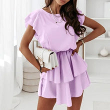 Load image into Gallery viewer, Women Summer Elegant Dresses Sleeveless Solid Color O Neck Ruffle Party Mini Dress Street Wear Clothes