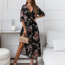 Load image into Gallery viewer, Women Summer Floral Y2k Print Slit Dress Female Casual Elegant Party Dress Vestidos Sexy Button V Neck Short Sleeve Long Dresses