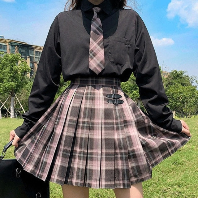 Women Summer Preppy Style Harajuku Sweet Kawaii Pleated Plaid Skirt Korean High Waist Mini A-Line Jk Uniform Short Skirts Female