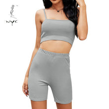 Load image into Gallery viewer, Women Summer Sexy Fashion Camisole Skinny 2 Piece Set Female Clothing Sets Ladies Solid Clothing Sleeveless Crop Top Shorts Suit