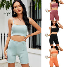 Load image into Gallery viewer, Women Summer Sexy Fashion Camisole Skinny 2 Piece Set Female Clothing Sets Ladies Solid Clothing Sleeveless Crop Top Shorts Suit