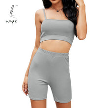 Load image into Gallery viewer, Women Summer Sexy Fashion Camisole Skinny 2 Piece Set Female Clothing Sets Ladies Solid Clothing Sleeveless Crop Top Shorts Suit