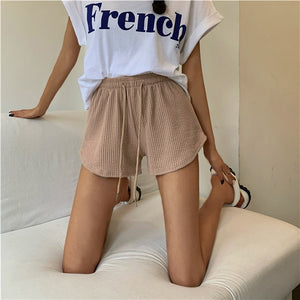 Women Summer Shorts High Elastic Lace Up Drawstring Wide Leg Sweat Short Fitness Running Shorts Loose Casual Large Sports Pants