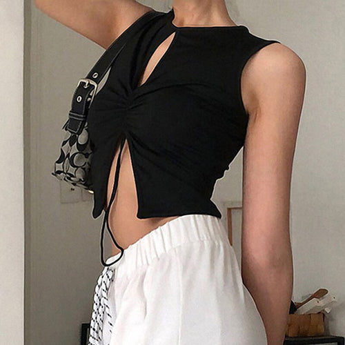Women Summer Top Clothes T-shirt Front Slit With Open Neckline Corset Treetwear Top Skinny Tight Knit Women Pulover  Vest Bustie