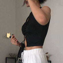 Load image into Gallery viewer, Women Summer Top Clothes T-shirt Front Slit With Open Neckline Corset Treetwear Top Skinny Tight Knit Women Pulover  Vest Bustie