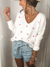 Load image into Gallery viewer, Women Sweaters Casual Love Loose Pullovers Female Long Sleeve V Neck Knitting Tops 2021 Autumn Winter Fashion Vintage Sweater