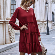 Load image into Gallery viewer, Women Sweet A Line Ruffle Dress Casual Loose O Neck Long Sleeve Solid Color Knee-Length Dress Female Fashion Dresses New Arrival