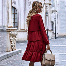 Load image into Gallery viewer, Women Sweet A Line Ruffle Dress Casual Loose O Neck Long Sleeve Solid Color Knee-Length Dress Female Fashion Dresses New Arrival