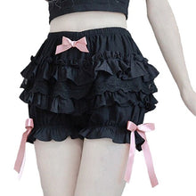 Load image into Gallery viewer, Women Sweet Lolita Pantaloons Costume Elastic Waist Layered Ruffle Lace Trim Lantern Shorts Bowknot Bubble Bloomers Under Shorts