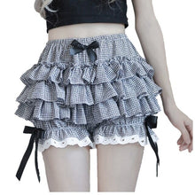 Load image into Gallery viewer, Women Sweet Lolita Pantaloons Costume Elastic Waist Layered Ruffle Lace Trim Lantern Shorts Bowknot Bubble Bloomers Under Shorts