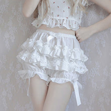 Load image into Gallery viewer, Women Sweet Lolita Pantaloons Costume Elastic Waist Layered Ruffle Lace Trim Lantern Shorts Bowknot Bubble Bloomers Under Shorts