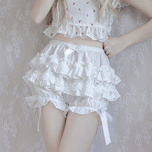Load image into Gallery viewer, Women Sweet Lolita Pantaloons Costume Elastic Waist Layered Ruffle Lace Trim Lantern Shorts Bowknot Bubble Bloomers Under Shorts