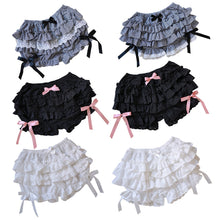 Load image into Gallery viewer, Women Sweet Lolita Pantaloons Costume Elastic Waist Layered Ruffle Lace Trim Lantern Shorts Bowknot Bubble Bloomers Under Shorts
