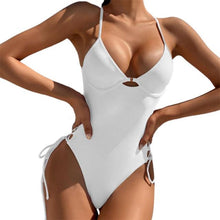 Load image into Gallery viewer, Women Swimsuit Solid Color One Piece Beachwear Padded Underwire Drawstring Swimwear for Swimming one piece bikini push up woman