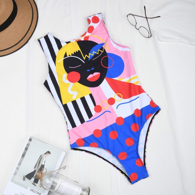 Women Swimwear Pop Art One Piece Swimsuit Female Monokini Swimming Suits Bathing Suits Print Swimsuits For Women Swimwear Beach