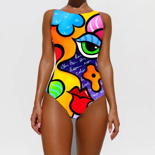 Women Swimwear Pop Art One Piece Swimsuit Female Monokini Swimming Suits Bathing Suits Print Swimsuits For Women Swimwear Beach