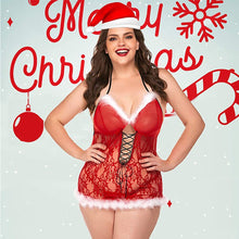 Load image into Gallery viewer, Women Temptation Christmas Lingerie  Sexy Halter Sleeveless Sheer Bodysuit Stockings Cosplay Nightwear
