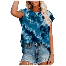 Load image into Gallery viewer, Women Tie Dye Scenery Printed Blouses Fashion Summer Shirts Casual Loose Short Sleeve Cowl Neck Tunic Tops blusas mujer блузки