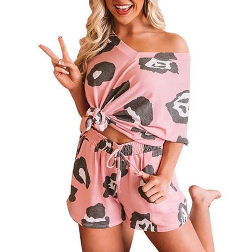 Women Tie Dye V Neck Short Sleeve Loose T-shirt Blouse Shorts Sleepwear Set Tie Dye Loose Style Comfortable to Wear Pajama