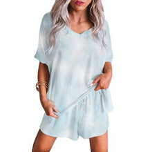 Load image into Gallery viewer, Women Tie Dye V Neck Short Sleeve Loose T-shirt Blouse Shorts Sleepwear Set Tie Dye Loose Style Comfortable to Wear Pajama