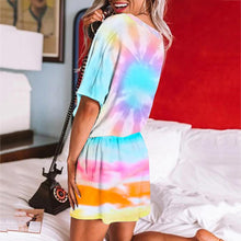 Load image into Gallery viewer, Women Tie Dye V Neck Short Sleeve Loose T-shirt Blouse Shorts Sleepwear Set Tie Dye Loose Style Comfortable to Wear Pajama