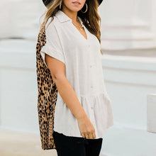 Load image into Gallery viewer, Women Tops Blouses 2021 Spring Summer Leopard Short Sleeve Blouse Shirt V Neck Button Cotton Blouse Loose Shirts Blusas Camisa