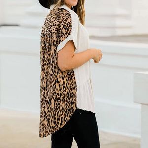 Women Tops Blouses 2021 Spring Summer Leopard Short Sleeve Blouse Shirt V Neck Button Cotton Blouse Loose Shirts Blusas Camisa