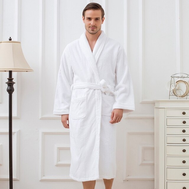 Women Towel Bathrobe 100%Cotton Long Thick Absorbent Terry Bath Robe Kimono Men LightWeight Waffle Solid Dressing Gown Sleepwear