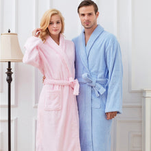 Load image into Gallery viewer, Women Towel Bathrobe 100%Cotton Long Thick Absorbent Terry Bath Robe Kimono Men LightWeight Waffle Solid Dressing Gown Sleepwear
