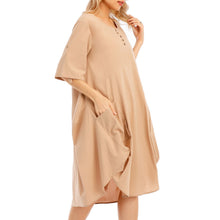 Load image into Gallery viewer, Women Tunic Dress Roll-up Short Sleeve Comfortable Cotton Pockets Irregular Hem Solid Baggy Midi Dress Summer Vestido Female