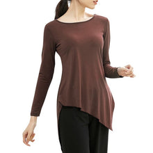 Load image into Gallery viewer, Women Tunic Tops for Dance Asymmetrical Hemline Shirts Elastic Breathable Long Sleeve O-Neck Solid Flowy Casual Tees Dancewear