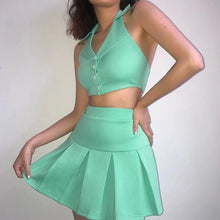 Load image into Gallery viewer, Women Two Piece Outfits 2021 Sexy Crop Top and Pleated Skirt Set Green Outfits 2 Peice Set Women Matching Sets 2 Piece Skirt Set