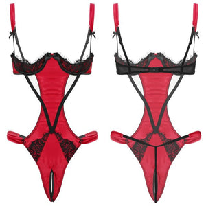 Women Underwear Babydoll Lace Porno Lingerie Bodysuits Hollow Out Erotic Lingerie Jumpsuit Porn Blackless Open Crotch Teddies