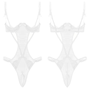 Women Underwear Babydoll Lace Porno Lingerie Bodysuits Hollow Out Erotic Lingerie Jumpsuit Porn Blackless Open Crotch Teddies