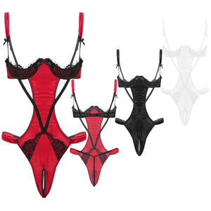 Women Underwear Babydoll Lace Porno Lingerie Bodysuits Hollow Out Erotic Lingerie Jumpsuit Porn Blackless Open Crotch Teddies