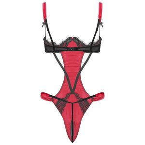 Women Underwear Babydoll Lace Porno Lingerie Bodysuits Hollow Out Erotic Lingerie Jumpsuit Porn Blackless Open Crotch Teddies
