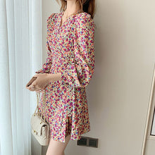 Load image into Gallery viewer, Women V-neck Floral Dress Chiffon Sweet Sexy Short Skirt Spring Autumn Fashion Temperament Dresses Korean Long-Sleeve Dress