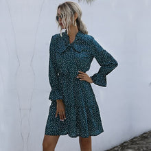 Load image into Gallery viewer, Women Vintage Dot Printed Dress Casual Butterfly Collar Long Sleeve Ruffle Dress Autumn Elegant A Line Dresses 2021 Fashion New