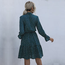 Load image into Gallery viewer, Women Vintage Dot Printed Dress Casual Butterfly Collar Long Sleeve Ruffle Dress Autumn Elegant A Line Dresses 2021 Fashion New