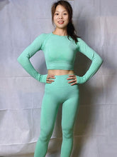 Load image into Gallery viewer, Women Vital Seamless Yoga Set Gym Clothing Fitness Leggings+Cropped Shirts Sport Suit Women Long Sleeve Tracksuit Active Wear