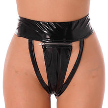 Load image into Gallery viewer, Women Wet Look Latex Underwear Sexy Lingerie Female Faux Leather High Cut Zipper Micro Bikini Briefs Thongs Sissy Panties Outfit