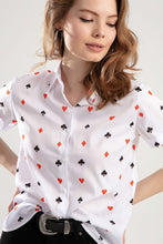 Load image into Gallery viewer, Women White Cards Printed Double Sleeve Shirt Shirts 2021 Fashion